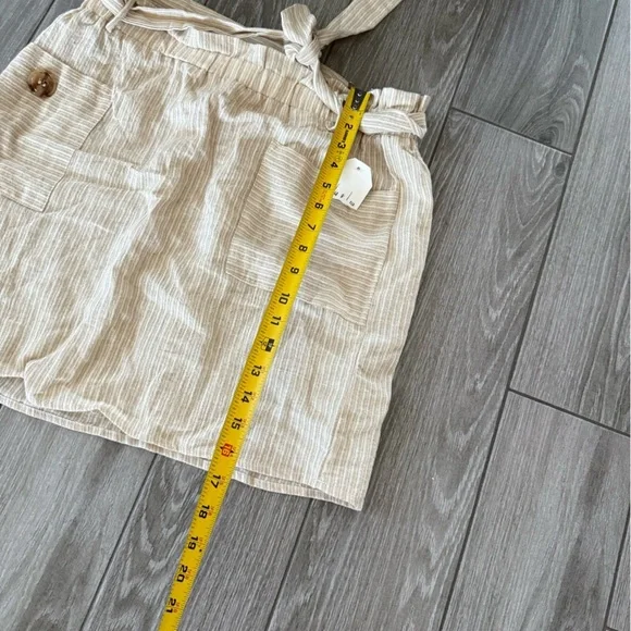 Sadie & Love|Beige Striped Paperbag Waist Skirt,neutral lightweigh,cotton linen - Picture 9 of 11